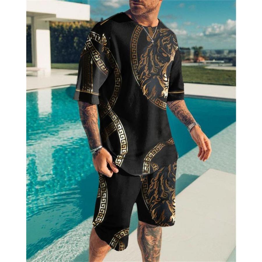 Mens Fashion Tracksuit Set Shorts Summer Men 2 Piece Outfit Suit Casual Short Sleeve Men Clothing Oversized Tshirt Jogging Set