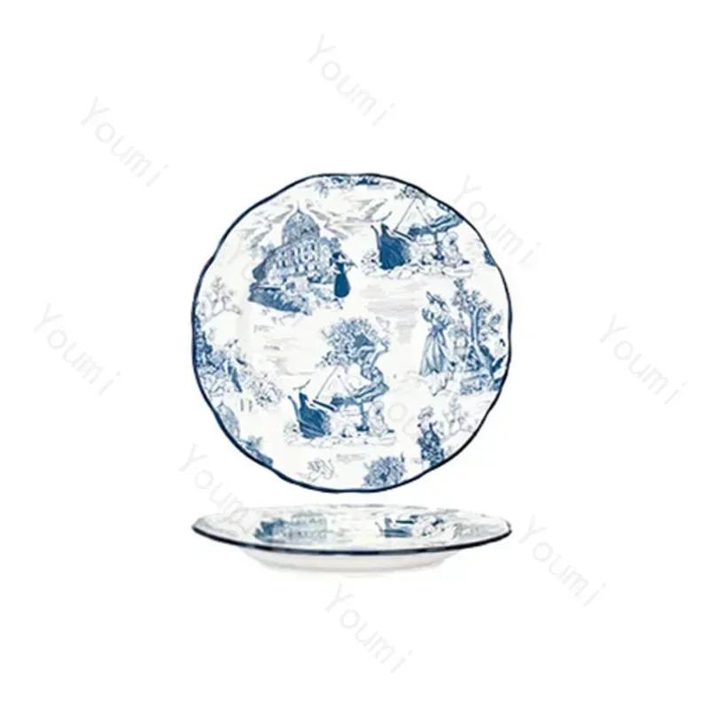 Расписанная вручную цветочная керамическая тарелка, легкая, роскошная, ресторанная, стейк, итальянская паста, изысканные, вкусные блюда, обеденные тарелки