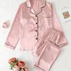 Women Satin Loungewear Set Long Sleeve Button Shirt and Comfortable Pants Loose Fit Sleepwear Spring Autumn Pajamas