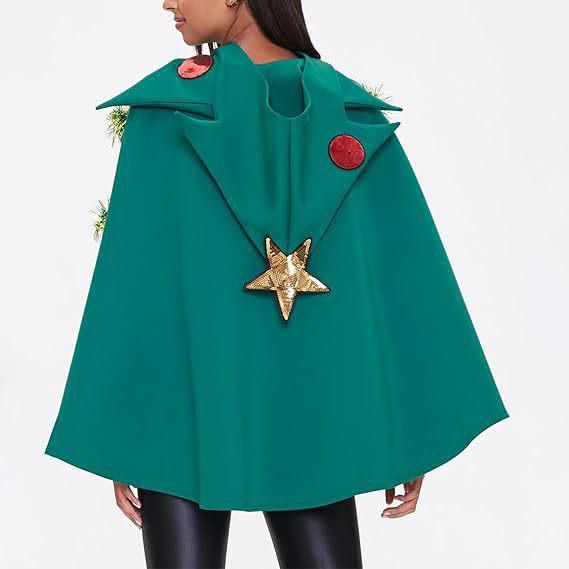 2025 Women's 3D Christmas Tree Skirt with Hooded Cape Costume