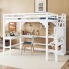 Bunk Bed 140x200 Cm, Children's Bed with L-shaped Desk, Open Wardrobe, Storage Ladder, and Side Rails, Made of Pine Wood Without Mattress