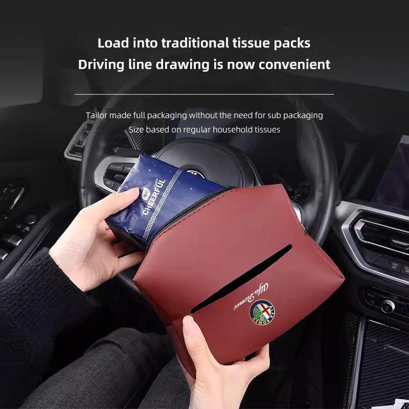 AGU1 Car Leather Tissue Bag Tissue Storage Wrap For Alfa Romeo Giulietta Mito 159 Giulia Stelvio 156 147 Tonale Brera Disco Volante