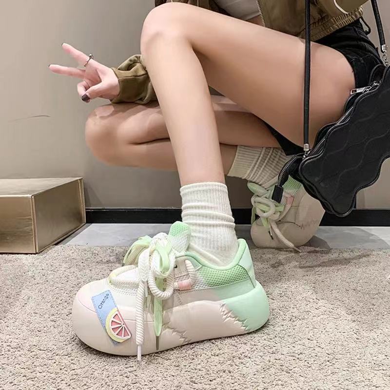 Женская обувь осень круглый носок повседневная женская спортивная обувь 2024 осень удобная кроссовка новый спортивный резиновый базовый стиль PUlace-up