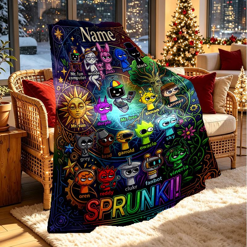 Custom Name Personalized Game Sprunki Print Blanket, Home Decor, Bedroom, Sofa, Camping, Couch, Gifts for Birthday Christmas