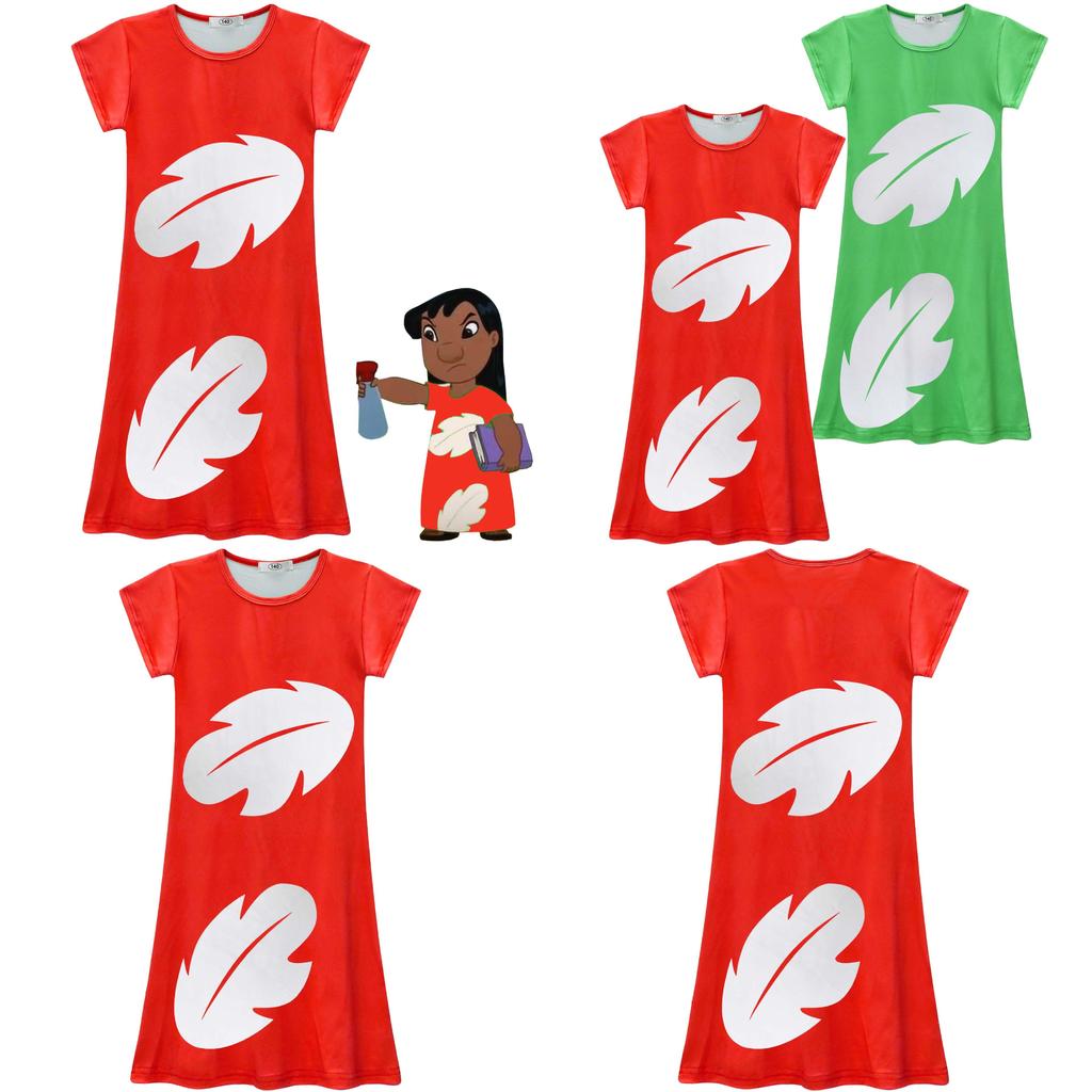 Lilo And Stitch Girl Dress With Polyester Fabric And Abstract Print For Spring Autumn Playtime