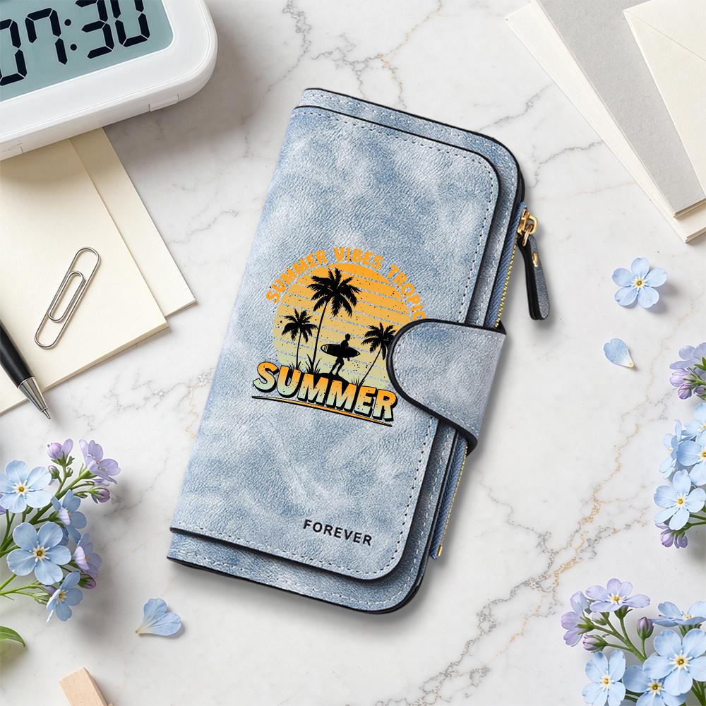Vintage Summer Pattern Long Wallet Fashion Casual Large Capacity Portable Daily Use Card Holder Purse