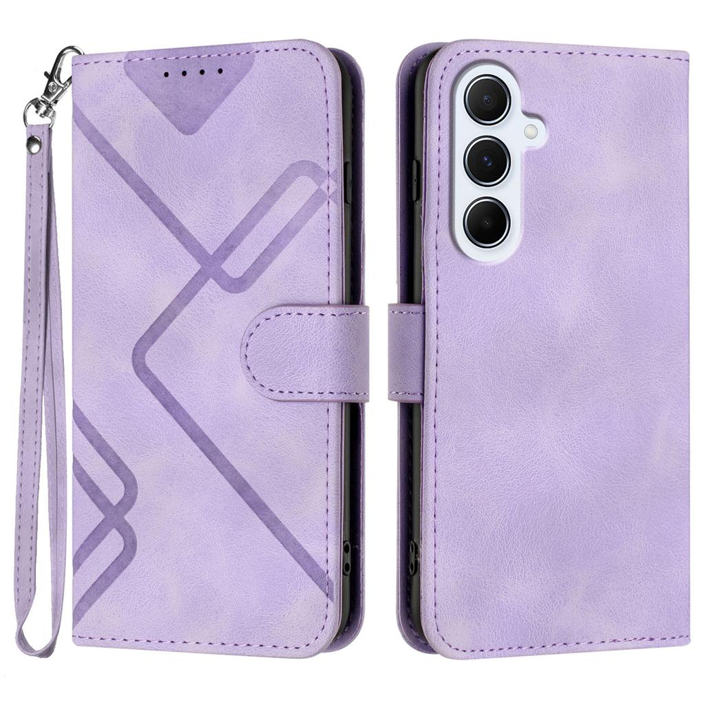 For Samsung Galaxy A56 5G Wallet Case Line Imprinted PU Leather Phone Cover with Strap