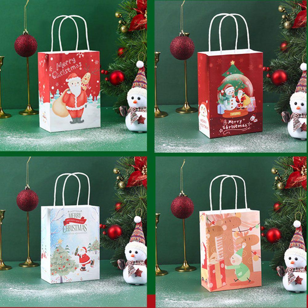 Handle Present Case Cookie Packaging Bags Christmas Gift Bags Elk Santa Claus Kraft Paper Gift Box