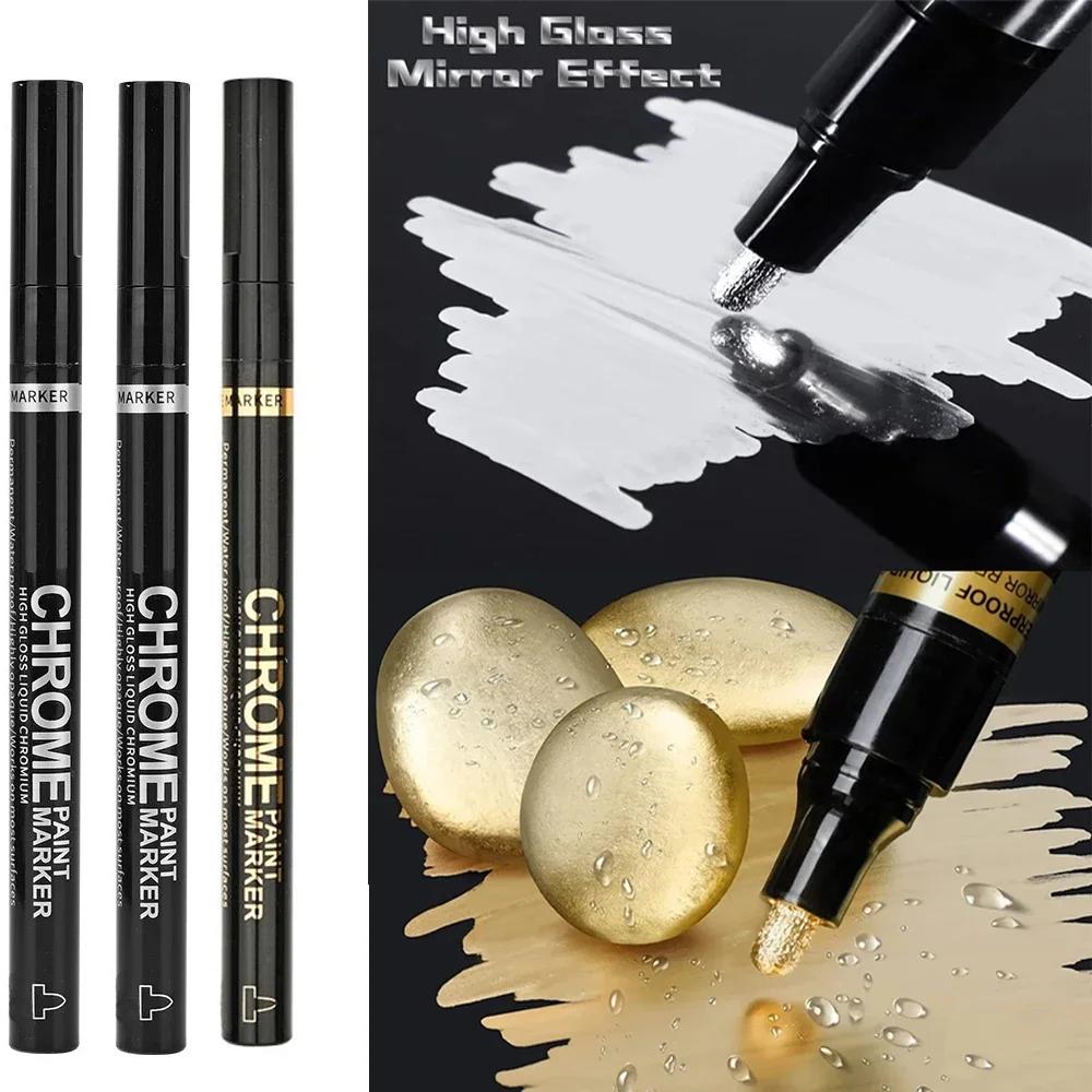 5/1 шт., хромированная ручка-маркер, зеркало, водонепроницаемая краска для ремонта камня, керамики, стекла, металла, золота/серебра, наконечник 2 мм