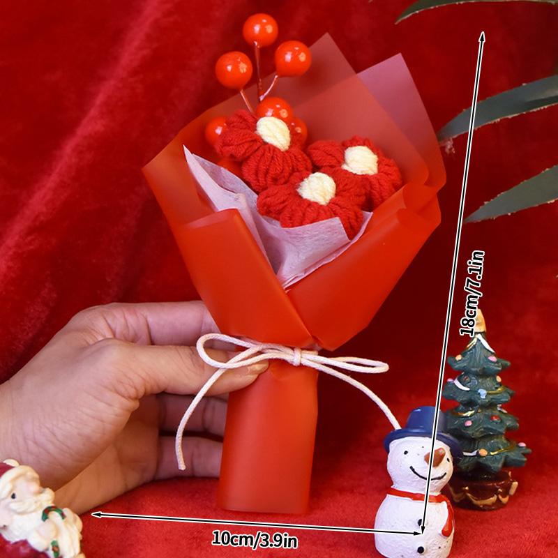 Valentine'S Day Mini Bouquet Artificial Rose Flowers Handmade Crochet Flower Bouquet Christmas Wedding Party Gifts Home Decor