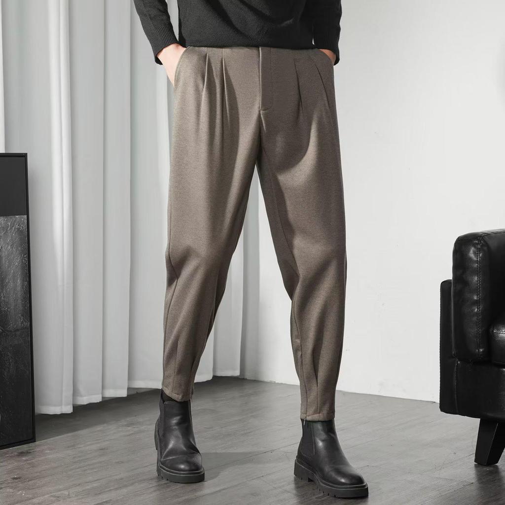 Мужские осенние повседневные брюки-шаровары с манжетами, однотонные, универсальные, модные брюки с 9-точечной молнией.