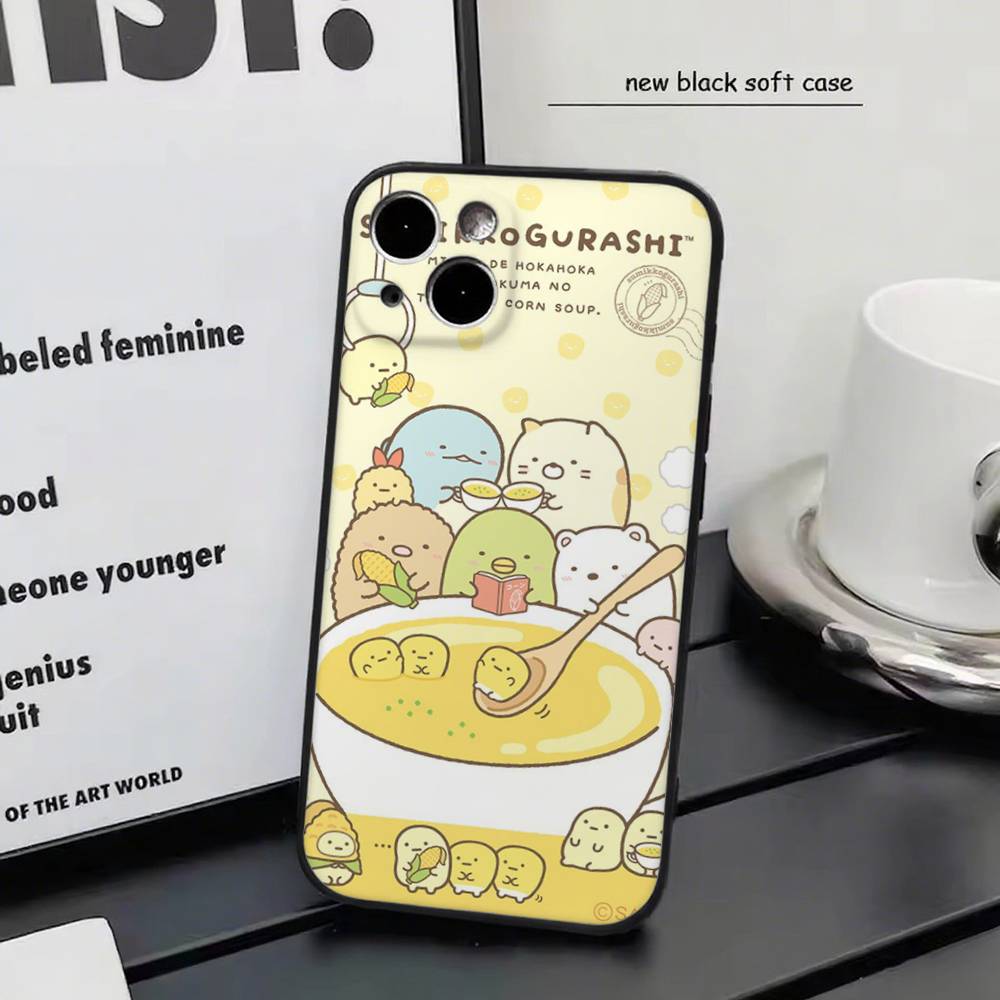 Милый мультяшный Sumikko Gurashi Для iPhone 13,17,11,12,16,14,15,Plus,Pro Max Мягкий силиконовый черный чехол для телефона