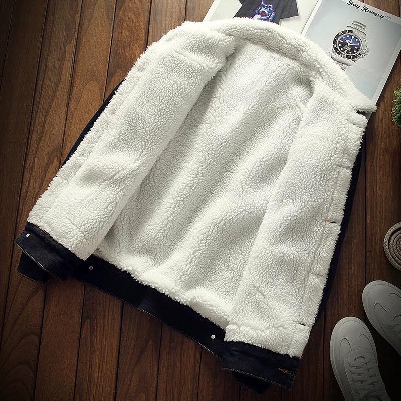 Мужская джинсовая куртка в корейском стиле на зиму с овчиной