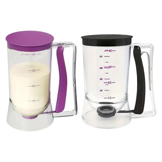 Batter Dispenser for Baking 900ml 4-Cup Measured Container with Quick Release Spout BPA-Free Plastic Batter Pourer for Pancakes Cupcakes Waffles