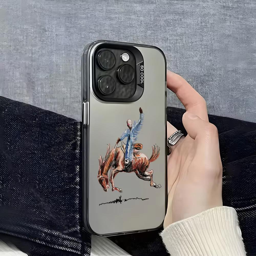 Чехол для телефона с артом Bad Bunny для iPhone 17 Air 16 e 15 14 13 12 11 Pro Max Plus Mini SE2020 2022 Черный Лазерный Металлик Аврора