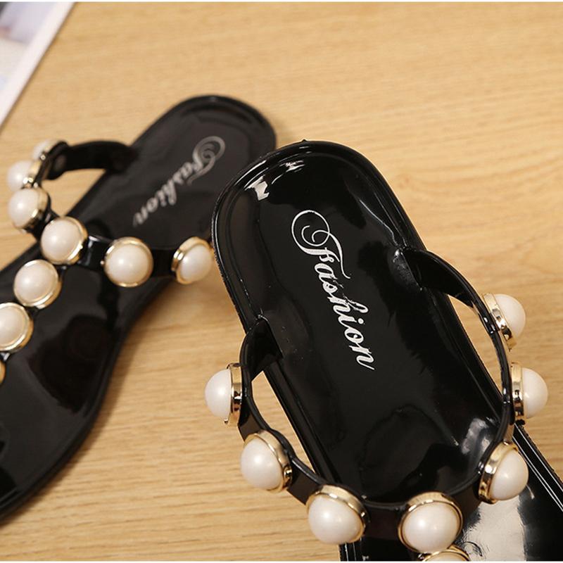 Herringbone Slippers for Women In Summer with Simple Flat Bottoms, Clippings, Women's Slippers with Pearl Decoration, Herringbone Slippers