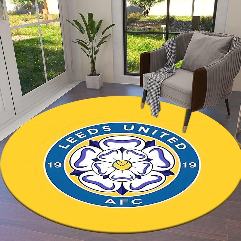 Leeds United Football Club Round Area Rug,Carpet Rug for Living Room Bedroom Sofa Playroom Decor,Non-slip Floor Mat