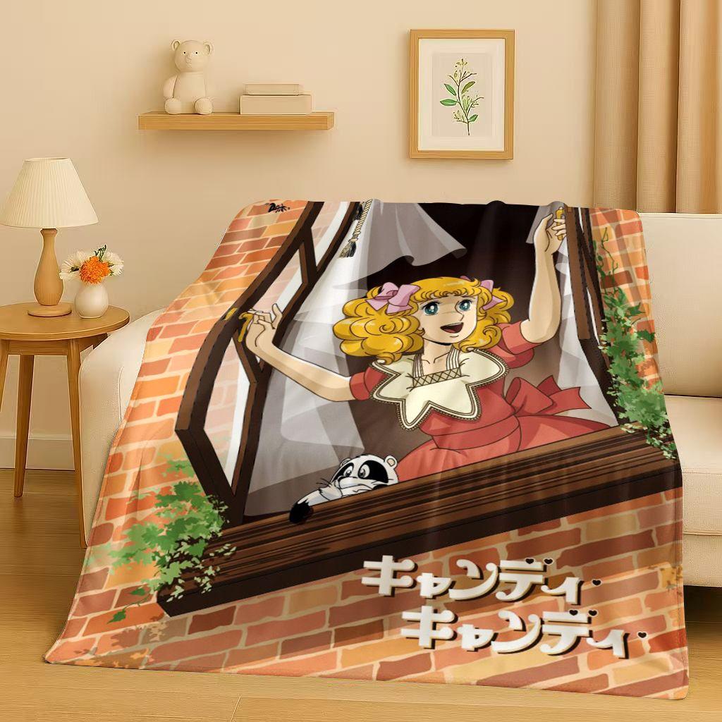 Cartoon Candy Candy Sweet Girl Anime Flannel Blanket,Ultra Soft Warm Plush Throw for Home Bedroom Bed Sofa Cover Office Gift Kid