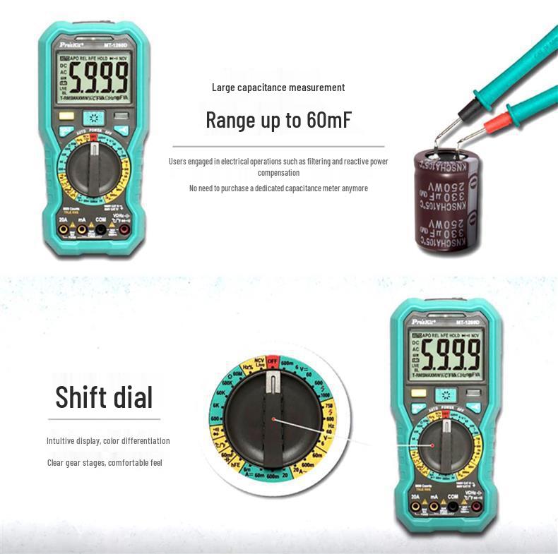 Pro'sKit MT-1280D Цифровой мультиметр True RMS с защитой от перегрузки для электриков
