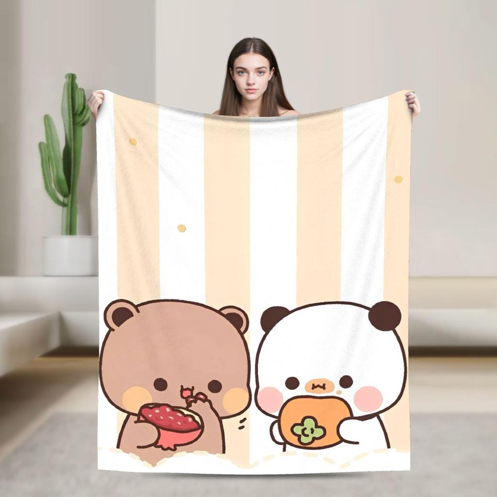 Warm Soft Blanket Bear And Panda Bubu Dudu Kawaii Bear Throw Blanket Flannel Bedspread For Couch Chair Sofa Bed Sofa Bed Cover