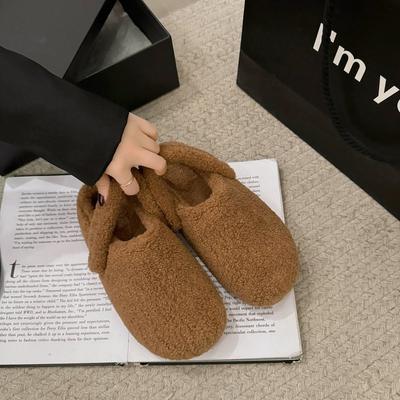 Баотоу плюшевые тапочки женские для улицы 2025 новые осенне-зимние модные из овечьей шерсти милые плюшевые полутапочки Boken обувь