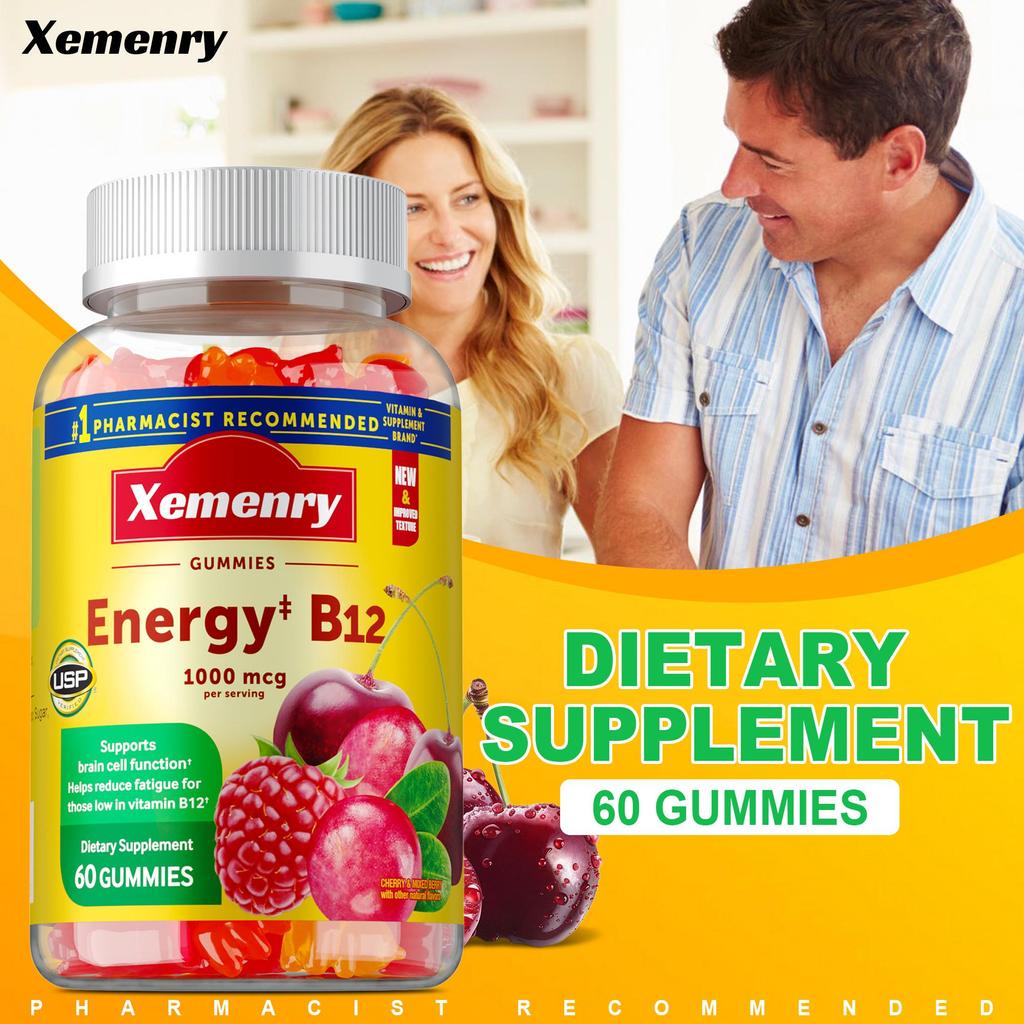 Pure Vitamin B12 Extract Gummies, 1000 micrograms per gummy, 100 gummy per pack, suitable for adults, non-GMO.