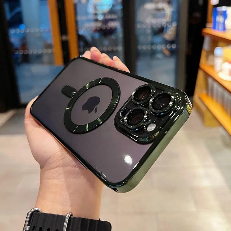 Роскошный прозрачный чехол Magsafe для беспроводной зарядки iPhone 16 15 14 13 12 11 Pro Max Plus 16e X Xs Max XR Магнитный силиконовый чехол