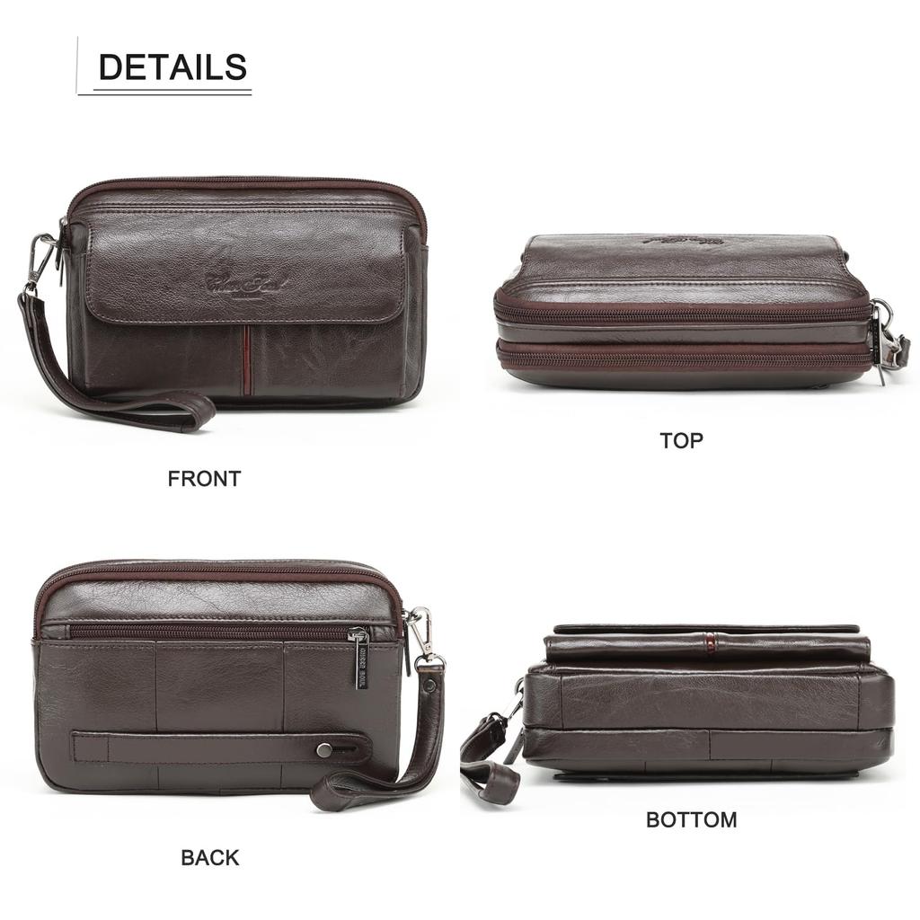 Meigardass Clutch Second Genuine Popular Clutch Large Capacity Men's Bag, Bag, Leather, Bag, Simple, Lightweight, (Brown-2)