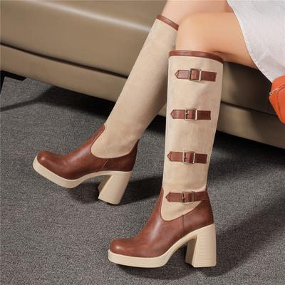 Модные женские ботинки Осень Зима Длинные сапоги-чулки Рыцарские ботильоны Пряжка Панк Готика Классический Черный Армейский зеленый Платформа Высокий каблук Обувь До колена