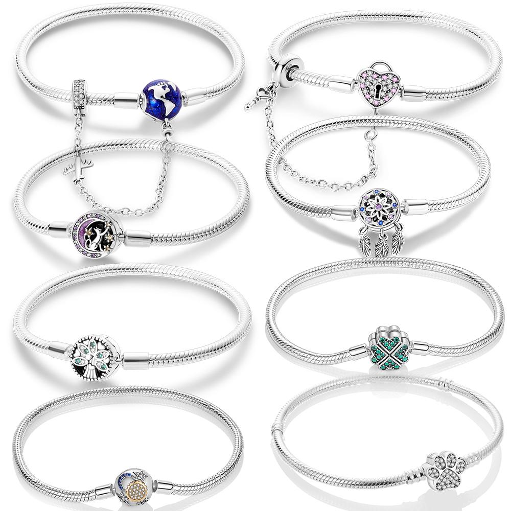 925 Sterling Silver Love Lock Snake Chain Cat Claw Bracelet Fit Original Charm Beads For Women Design Jewelry