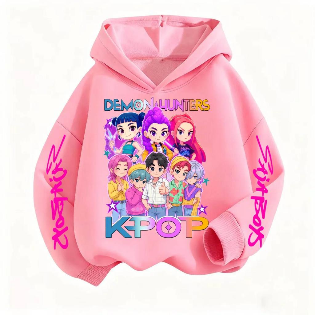 KPop Devil Hunter Sweatshirt Hooded Children's Spring and Autumn Outfit Rumi Mira Zoey Cartoon Anime Girl Long Sleeved