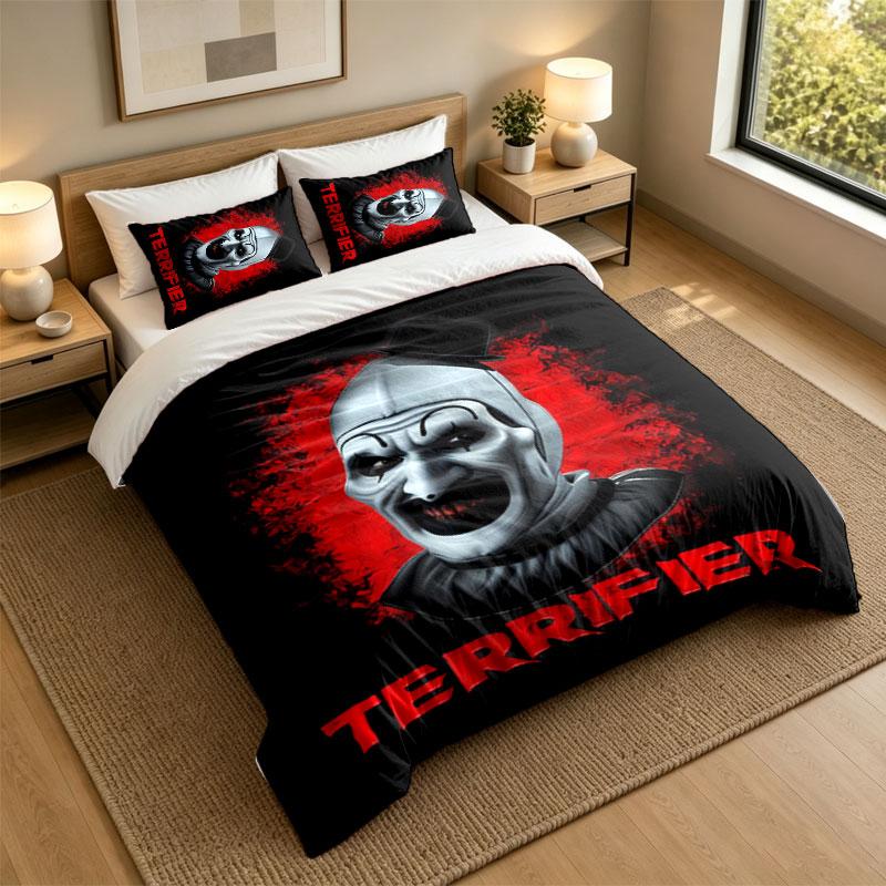 3Pcs Bedding SetTerrifier Art the Clown Soft Bed Sheet and Two Pillowcases Home Bedroom Decor