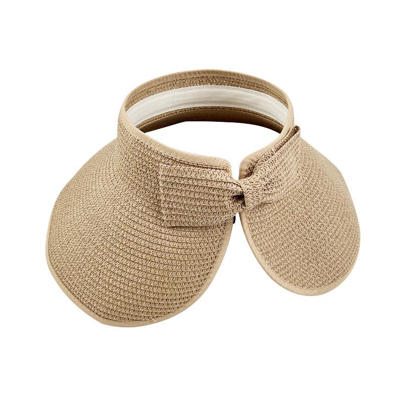 Summer Foldable Open-top Straw Hat, Portable Outdoor Sun Protection Wide-brimmed Sun Hat, UV Protection Bow Beach Hat