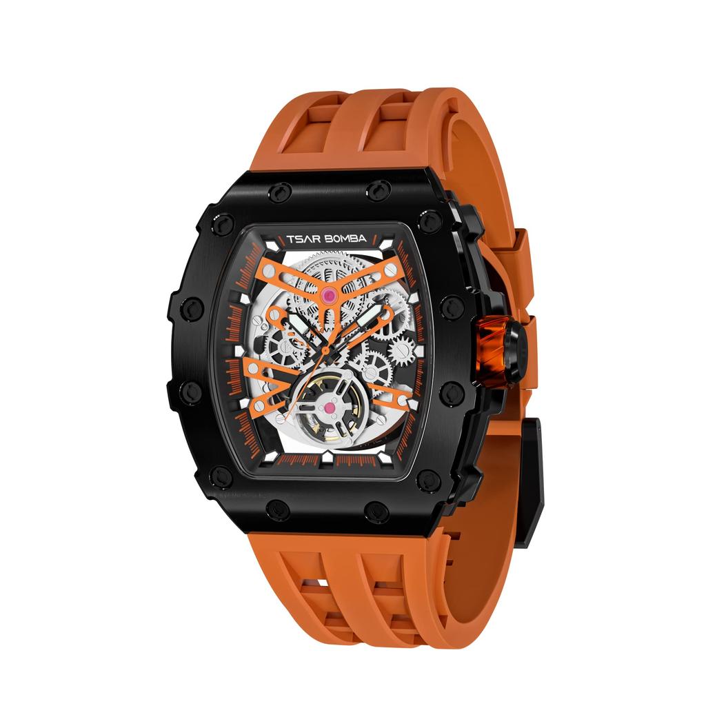 TSAR BOMBA Skeleton Автоматические механические аналоговые часы-скелетоны 5 ATM Водонепроницаемые часы с силиконовым ремешком Большой циферблат Стальной корпус наручные часы Подарочные спортивные