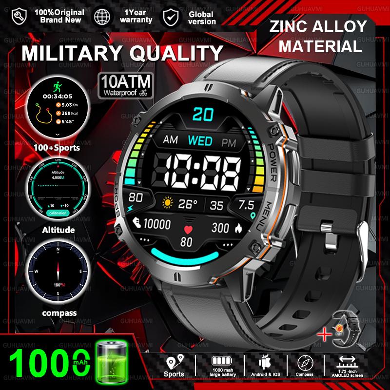 Новые Военные Умные Часы 1000 мАч HD AMOLED Экран GPS-трек 10ATM Водонепроницаемые Компас BT-звонок Спортивные Умные Часы Мужские