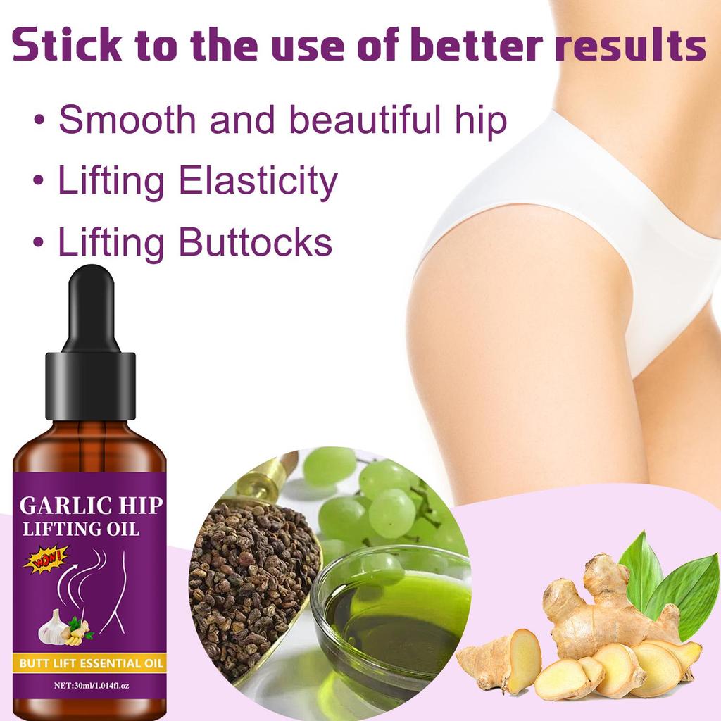 Garlic Hip Lifting Massage Oil for Women - Improves Sagging Skin, Lift and Firm Butt, Buttock - Massage Oil for Women