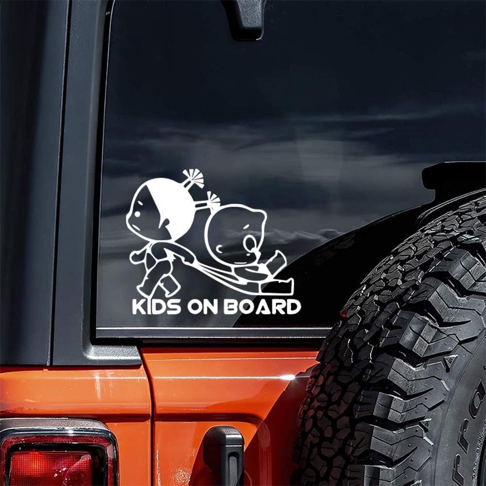 2PCS Kids On Board Kids Safety Decal - 7.1"x5.9" Vinyl Sticker for Car Rear Windshield - Baby in Vehicle Warning Sign | #AZ30 (White)