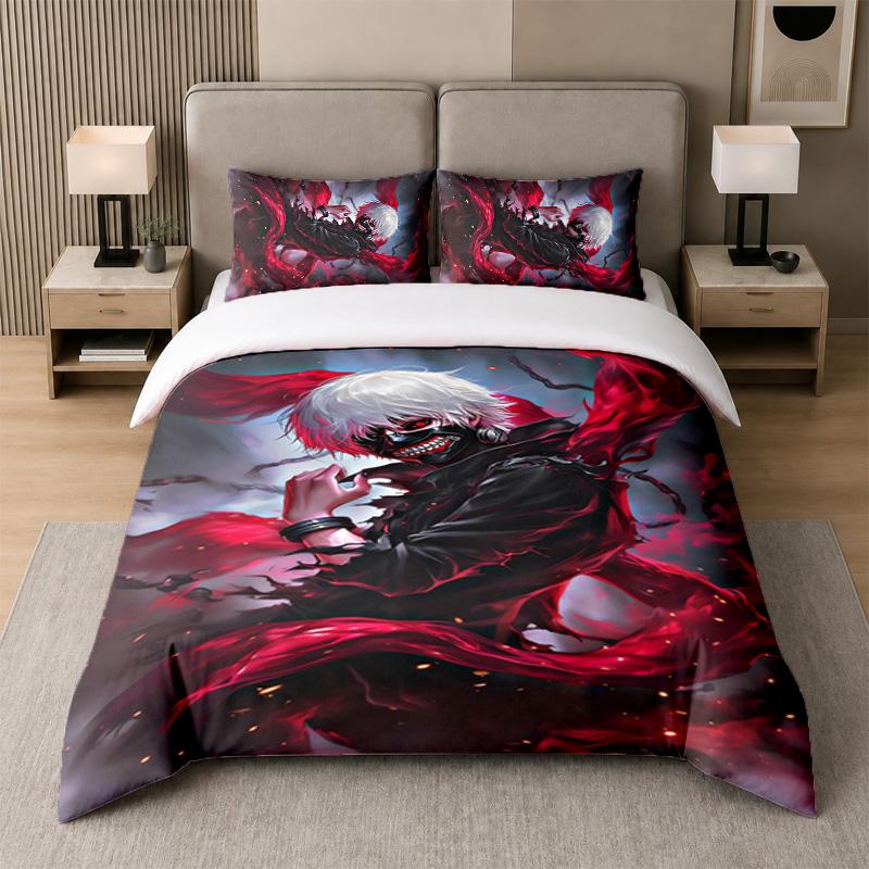 3Pcs Bed Set,Tokyo Ghoul 1 Duvet Cover and 2 Pillowcases, Printed Bedding Decor For Guest Room