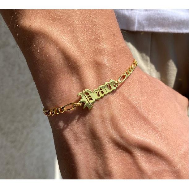 Изготовленное на заказ старое английское имя для мужчин, именная табличка, браслет-цепочка Фигаро, персонализированный браслет из нержавеющей стали на Рождество