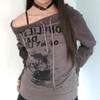 Японские футболки в стиле Y2k, женские футболки с открытыми плечами в стиле гранж 90-х годов, хлопковые графические топы, винтажные футболки с длинными рукавами в стиле Харадзюку