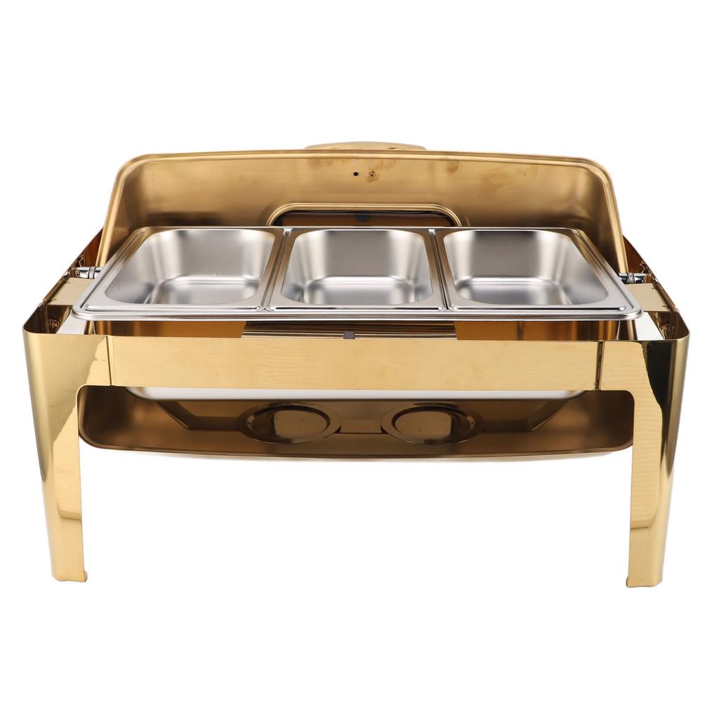 Поднос для подогрева пищи из нержавеющей стали, поднос для шведского стола, 9 л, подставка для подогрева пищи, прозрачная стеклянная крышка