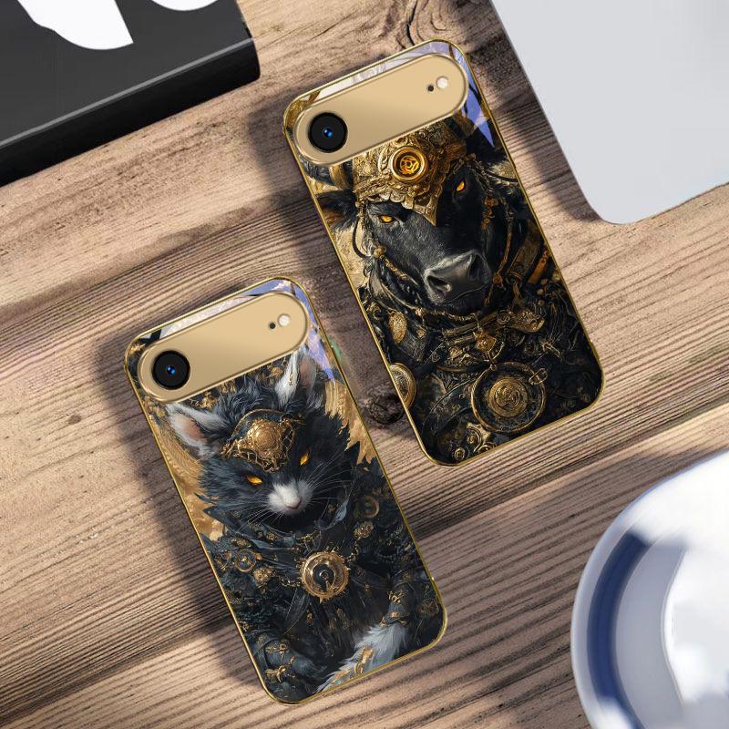Тигр Короны Для iPhone 17Pro Max 16 17 Pro 15 Pro 14 13 Plus 12 Mini 11Pro Max XR 16E 17Air Золотой стеклянный чехол для телефона