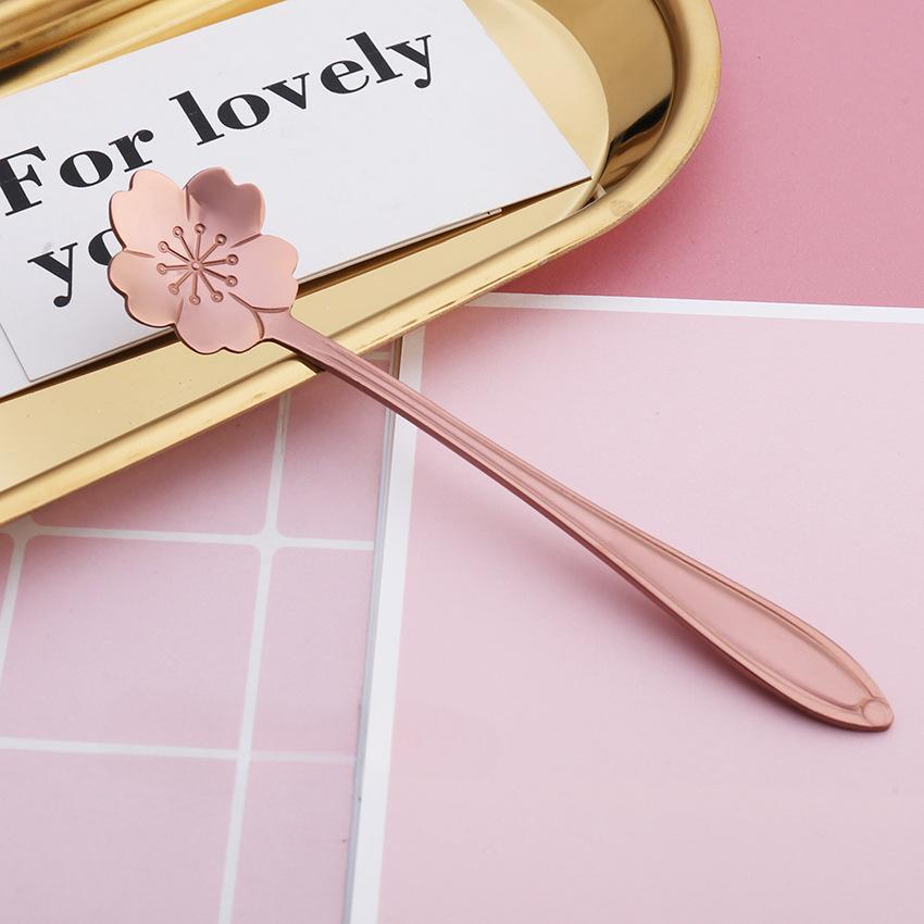 HANYANG Креативная посуда из нержавеющей стали Ложка для цветов с короткой ручкой Бытовая птичье гнездо Десертная ложка Ложка для перемешивания Ложка для цветов вишни