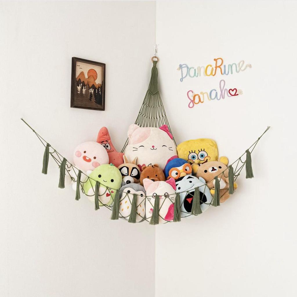 Цветная сетка для хранения плюшевых игрушек в виде треугольника: Хлопковая веревка ручной работы для углового украшения куклы