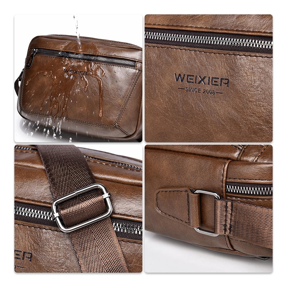 WEIXIER Men's Leather Crossbody Shoulder Bag Waterproof Bag Briefcase Satchel Bag Casual Travel Bag