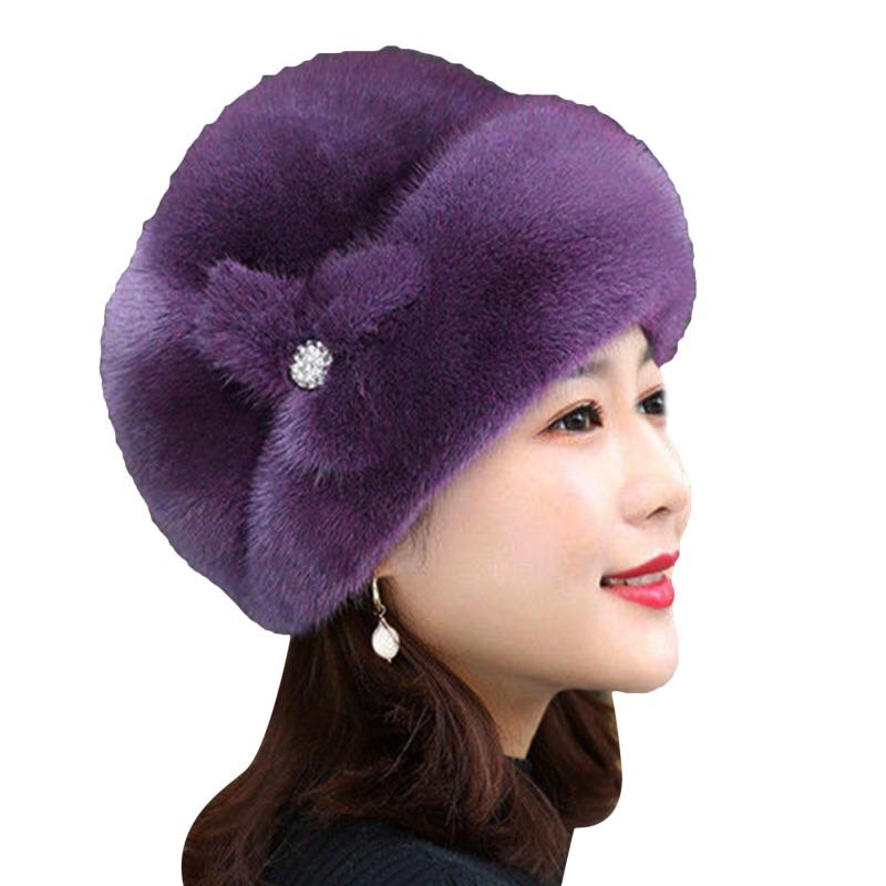 New Winter Warm Hat Imitation Mink Fur Caps For Women Earflap Fisherman Earwarmer Hat Floral Basin Cap