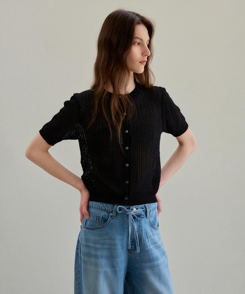 THEELO Diamond Pattern Cardigan (Black)