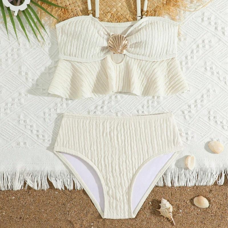 Girls Split Swimsuit Two-piece Set Cute Shell Little Girl Beach Ruffle Edge Children's Swimsuit Quick Drying