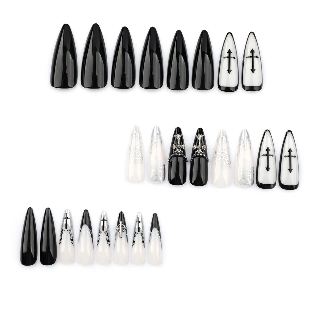 24 шт. европейские и американские классные ногти с темным крестом на ногтях французский нейл-арт накладные ногти пресс-на ногтях