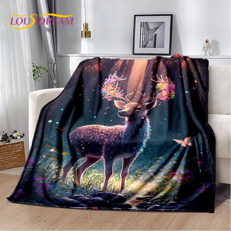 3D Dream Forest Christmas Elk Sika Deer Soft Plush Blanket,Flannel Blanket Throw Blanket for Living Room Bedroom Bed Sofa Cover